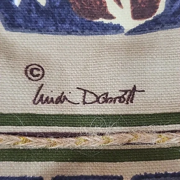 Canvas Blue, Green Tan, Orange Beach Theme Bag Purse Palm Trees, Hibiscus, Surf - Picture 11 of 14